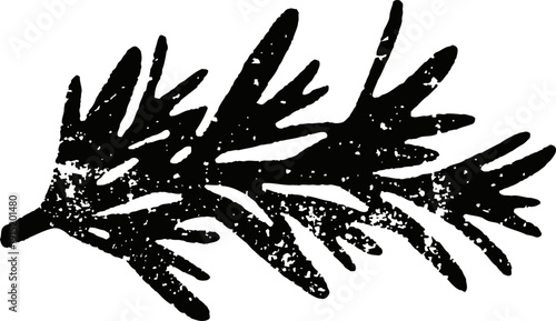Black pine branch silhouette with textured, rustic design nature inspired botanical illustration element
