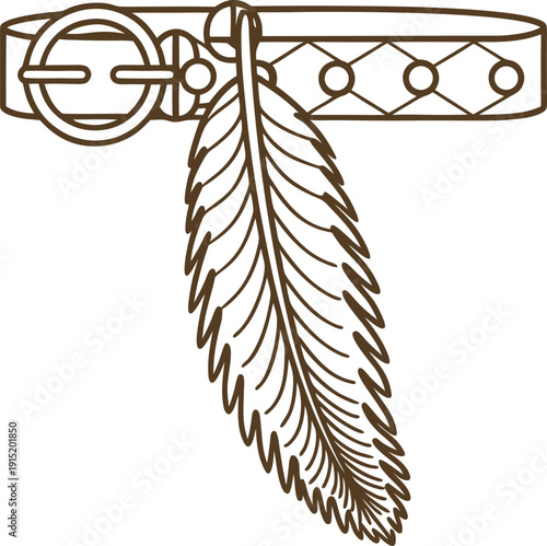 Leather belt with attached long feather charm, vintage accessory for fashion and
