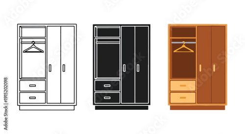 Modern wardrobe closet flat design vector illustration - Clipart. Icon vector -  Icon collection - icon set - Line and glyph icon and logo template - Editable Icon