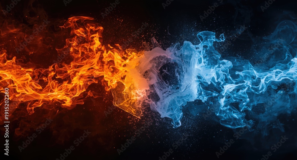 Fototapeta premium Rivalry depicted through fierce fire and cold icy flame imagery