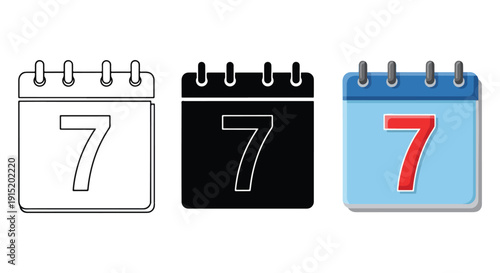 Number 7 icon set flat design vector illustration - Clipart. Icon vector -  Icon collection - icon set - Line and glyph icon and logo template - Editable Icon