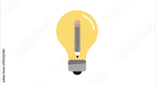Pencil inside a glowing lightbulb representing creativity and idea generation from a close-up view