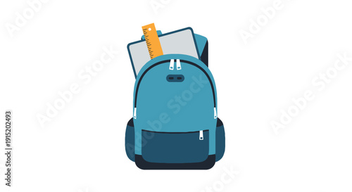 Backpack with Books and Stationery on White Background Illustration