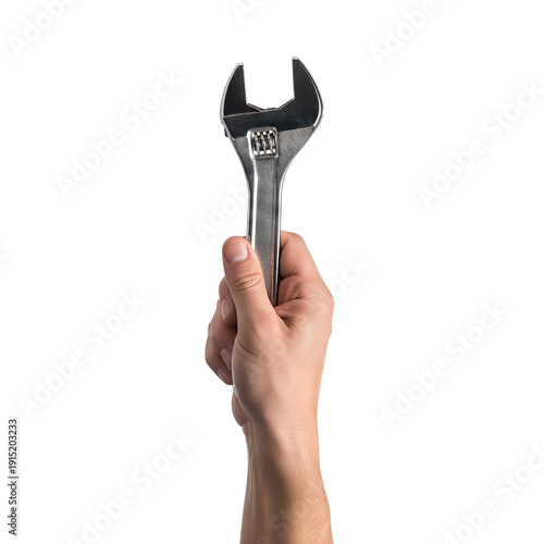 Hand Holding Open-End Wrench Close Up on transparent background PNG Generative AI