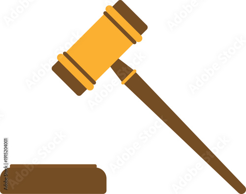 Flat Illustration of Judge Gavel and Sound Block Law on Isolated White Background