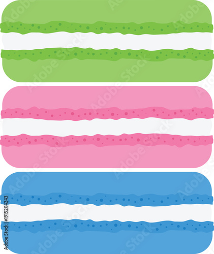 Flat Illustration of a Stack of Colorful French Macarons on Isolated White Background