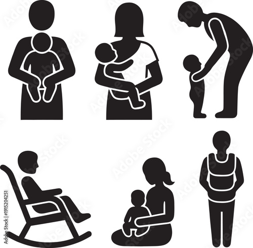 Mother holding newborn baby nursery parenting childcare concept vector illustration infant growth family bond love motherhood.