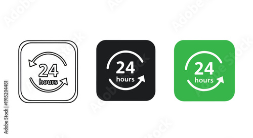 24 hours service icons flat design vector illustration - Clipart. Icon vector -  Icon collection - icon set - Line and glyph icon and logo template - Editable Icon