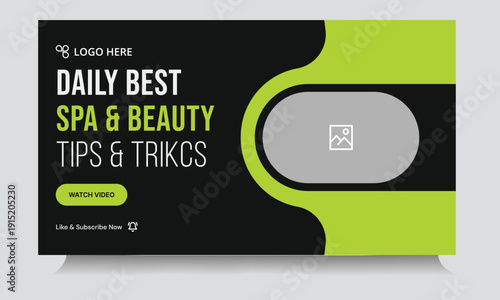 Trendy beauty and spa salon tips video thumbnail banner design, yoga techniques video cover banner design, fully editable vector eps 10 file format
