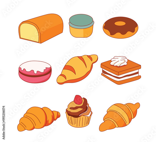 set of different kinds of bakery item vector illustration