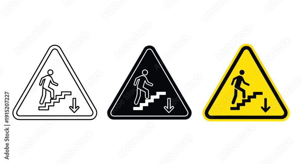 Obraz premium Slip hazard warning signs flat design vector illustration - Clipart. Icon vector - Icon collection - icon set - Line and glyph icon and logo template - Editable Icon