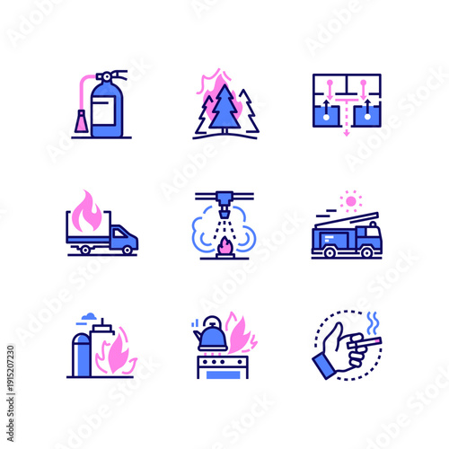 Fire safety - modern line design style icons set