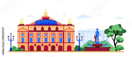 Travel to France - colorful flat design style illustration