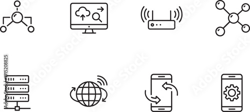 Set of vector silhouette design icons for technology and communication bundle