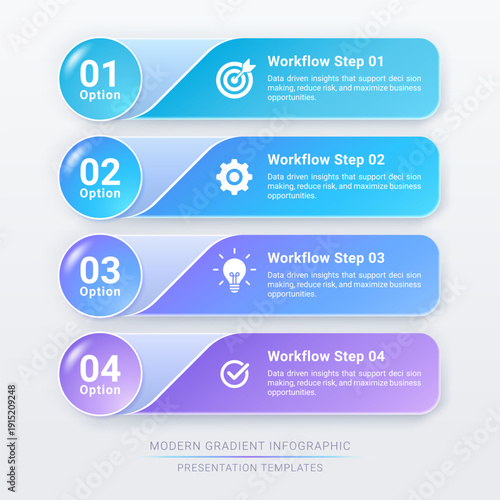 4 Step Workflow Modern Gradient Infographic Banner Template Background