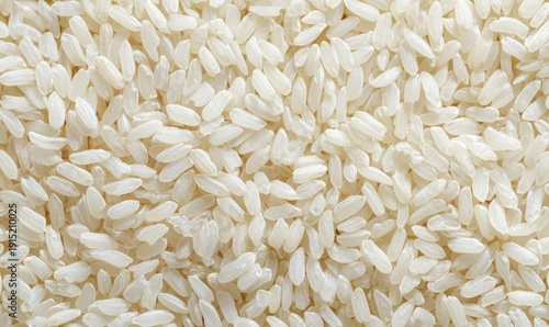 Flat texture of raw white rice grains densely filling frame, subtle translucency and matte highlights