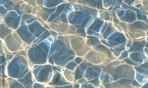 Flat texture of refracted light waves pattern in shallow clear water, seamless organic movement