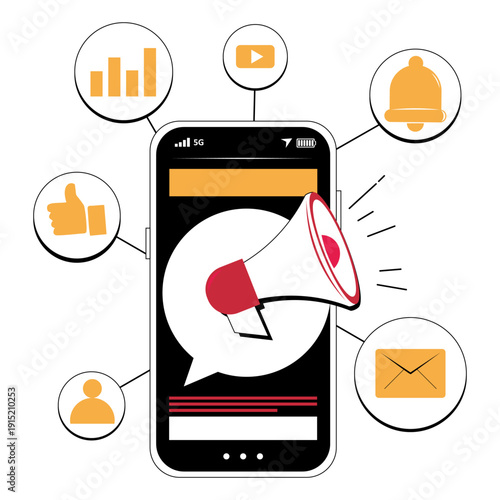 Mobile Marketing and Social Media Promotion Concept Illustration