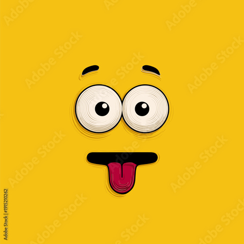 Funny cartoon character face with tongue sticking out. Cartoon character face showing a playful expression with wide eyes and tongue sticking out