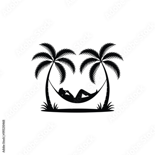 Relaxing in a hammock between two palm trees a tropical scene