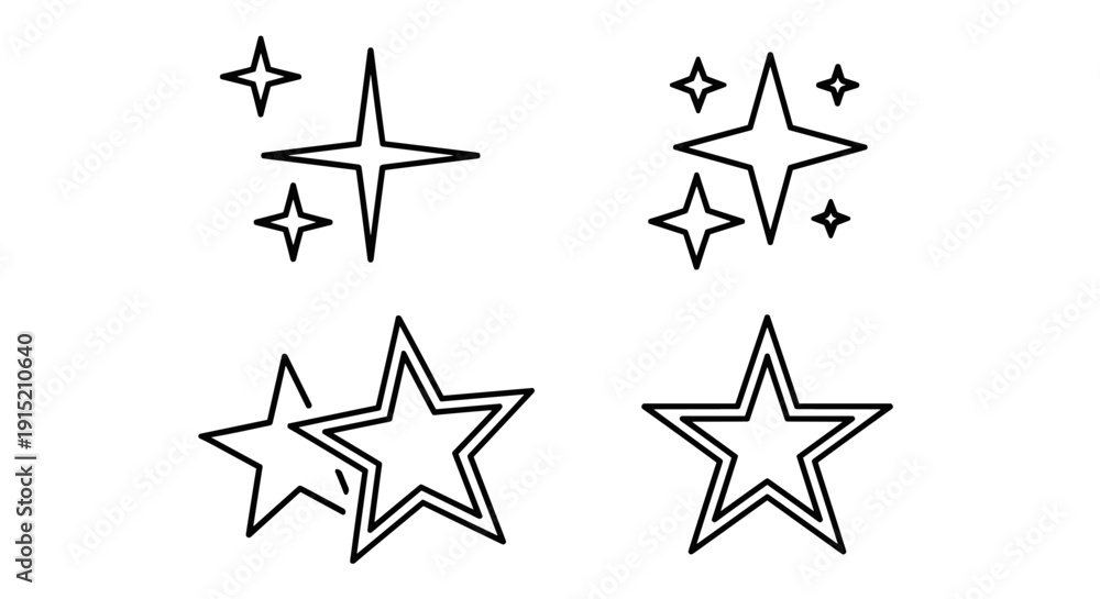 Obraz premium Collection of four stylized star icons in a clean outline design on a white background