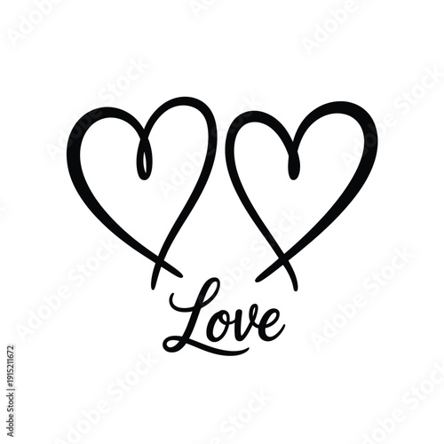 Two intertwined hearts with the word love beneath them