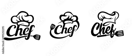 Chef Logo Set with Hat and Cooking Utensils – Vintage Culinary Typography Vector Design Collection