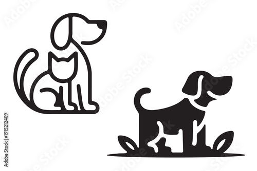 Modern Dog and Cat Silhouette Set.