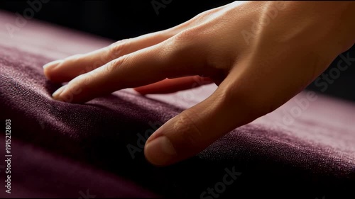 Wallpaper Mural A close-up of a hand gently touching soft velour fabric, demonstrating the quality and pleasant texture of the furniture upholstery. Torontodigital.ca