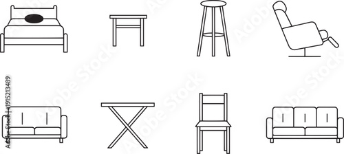 Set of vector silhouette design furniture icons bundle modern home decor elements