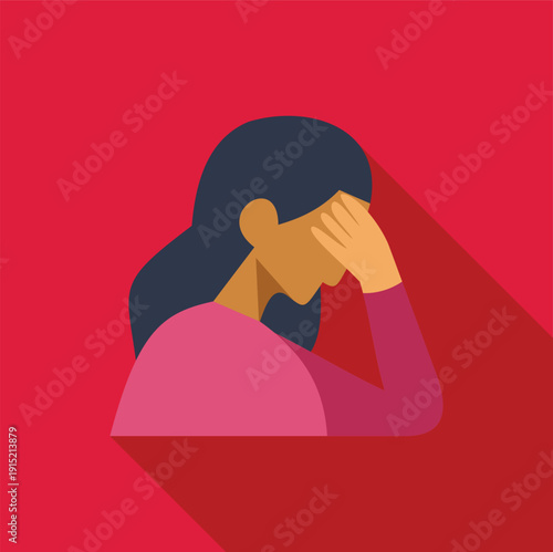 Woman holding her hand to her head, suffering from headache or stress