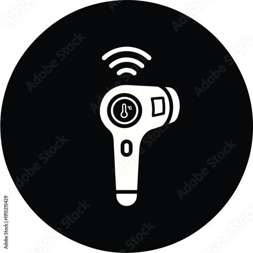 Non-contact thermometer icon, digital display for temperature reading, health device