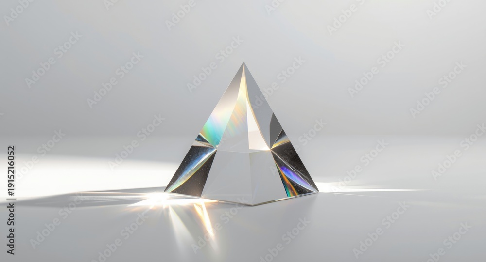 Fototapeta premium Plain white background enhanced by a triangular prism refracting sunlight into vivid colors