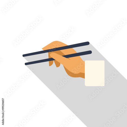 Hand holding chopsticks, oriental cuisine cutlery in a flat design style