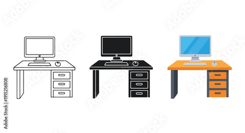 Modern office desks with computers vector illustration - Clipart. Icon vector -  Icon collection - icon set - Line and glyph icon and logo template - Editable Icon