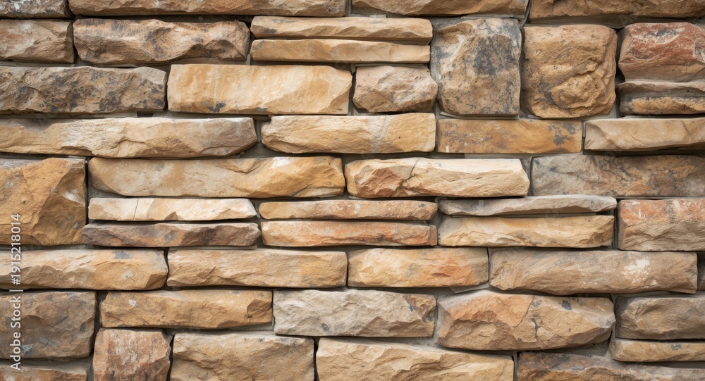 Fototapeta premium Close photo of a brown brickwork wall featuring natural composite rock and bedrock building material