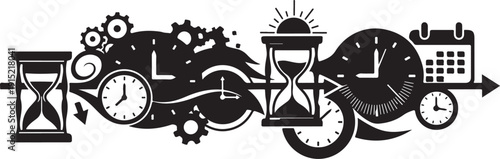 Time Management Concept with Clocks and Gears Illustration Design