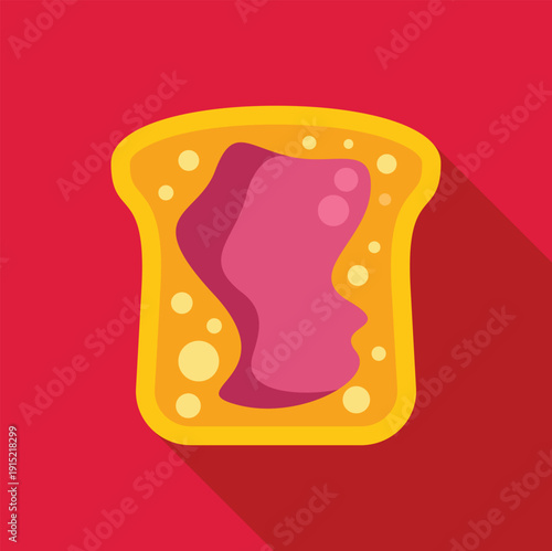 Toasted bread slice with sweet fruit jam on a red background
