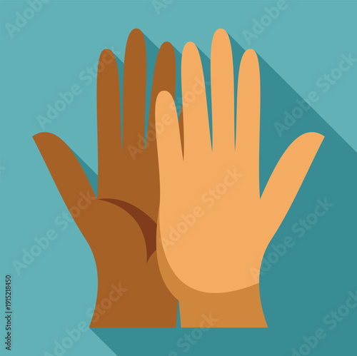 Two hands with different skin tones standing together on a blue background