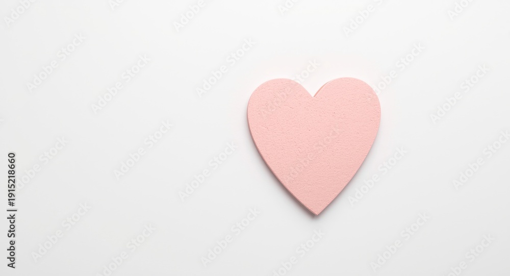 Fototapeta premium Tender pink heart design placed on vivid white surface with copy space
