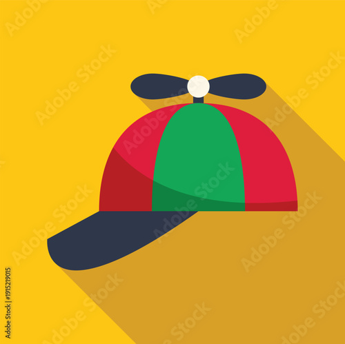 Propeller hat with red, green, and blue colors on a yellow background, symbolizing youth and joy