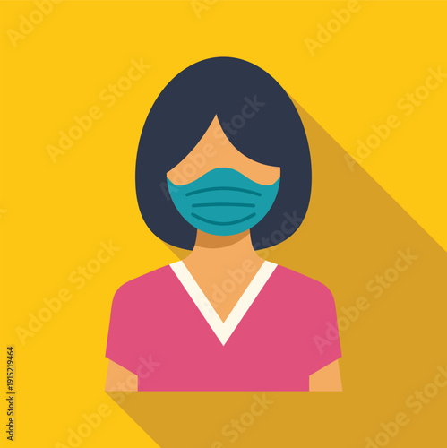 Woman avatar wearing a protective face mask on a yellow background