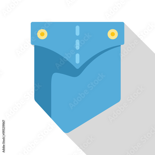 Blue denim jeans pocket illustration with rivets and stitching on a white background
