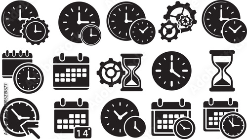 Time Management and Organization Icons Set for Productivity Tools
