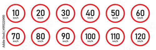 Road limited speed board sign icon illustration