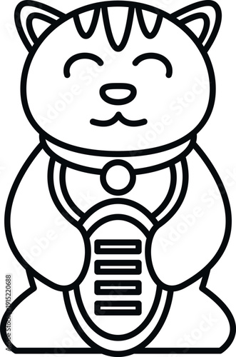 Japanese lucky cat maneki neko offering fortune and good luck outline illustration