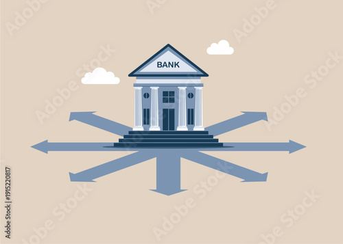 Bank strategy. Business direction and choice concept. Flat vector illustration.
