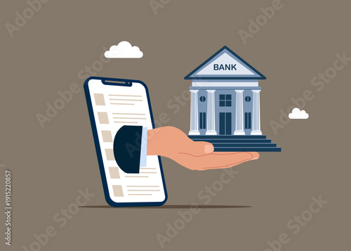 Good accumulation. Big hand showing and offer bank. Begin savings to achieve financial goal. Flat vector illustration