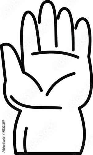 Hand with palm open and fingers extended in a stopping gesture line art