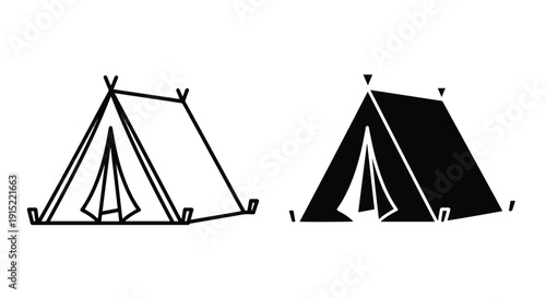 camping tents vector icon set flat design - Clipart. Icon vector -  Icon collection - icon set - Line and glyph icon and logo template - Editable Icon